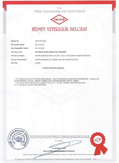 Hizmet Yeterlilik Belgesi