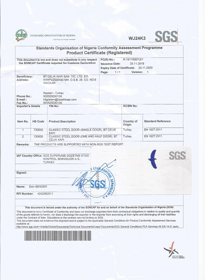 SGS Sertifikası